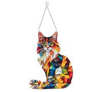 GioXtra Cat Window Hanging Decor Suncatcher - Colorful Maine Coon Cat Acrylic Hanging Ornament Wall Art Pendant for Kitchen Room Garden Office Decoration Pet Lovers Birthday Favor Housewarming Gifts