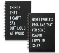 GioXtra Funny Office Notebook - 2Pcs SOLVE THINGS Humorous Work Quote A5 Spiral Notebook Black Hardcover Diary Notepad for Office Coworker White Elephant Gift College Student Gag Gift Birthday Favor