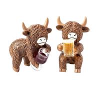 GioXtra Highland Cow Pot Hugger for Planter - 2Pcs Climbing Animal Flower Pot Climber Resin Statue Art Sculpture Calf Topper Outdoor Plant Decoration for Garden Patio Fence Lawn Yard Housewarming Gift