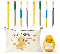 GioXtra Little Yellow Duck Accessories - 10Pcs Happy Knitted Duck Stress Relief Stationery Set Lovely Retractable Gel Pens Zipper Organizer Pen Pouch for Kids Birthday Party Gift Student Reward Supply