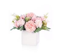 Gioyonil Artificial Flowers in Vase, Pink Faux Hydrangea Peony Fake Flowers Arrangements with Ceramic Vase Decoration for Dining Table Home Office Party Wedding Decor