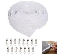 Gipnva 5M White Nylon Coil Continuous Zipper, Heavy Duty Zipper Tape with 15 Metal Sliders, Bulk Sewing Zippers for DIY Craft Bags, Clothing, Bed Linen