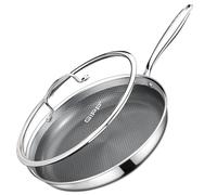 GiPP 26CM Triple Stainless Steel Frying Pan with Lid,Riveted Ergonomic Handle, Induction Deep Frying Pan, Scratch Resistant,Family Cooking,Tri-Ply.PFAS-Free, Multi Clad,Oven Safe, Fits All Cookers