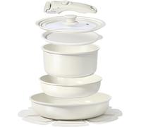 GiPP 8-Piece Nonstick Ceramic Cookware Set with Detachable Handle,Induction Compatible Pots & Pans, Frying & Sauce Pans with Glass Lid, Oven Safe