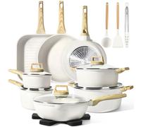 GiPP Ceramic Pan Set, 21-Piece Pot and Pan Set with Non-Stick Coating, Induction Cooking Pot Set, Oven-Safe, for All Hobs, PTFE/PFOA-Free, White
