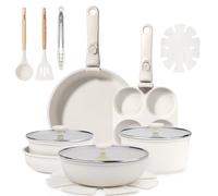 GiPP Non Stick Cookware Set, 18 Piece Granite-Coated Induction Pots and Pans Set with Detachable Handle, Stackable RV Cooking Set for Camping, Camp(White)