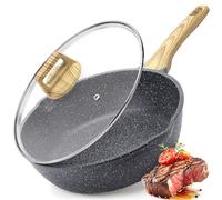 GiPP Nonstick Deep Frying Pan - 2.6L Grey Granite Saute Pan with Lid, Pour Spout and Stay-Cool Handle, Non Stick Skillet Non Toxic Cooking Pan Induction Cookware, PFOA Free(Grey, 24cm)