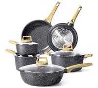 GiPP Nonstick Pots and Pans Set,10Pcs Induction Cookware Sets,Non Stick Ceramic Cooking Set with Frying Pans,Saucepans,Suitable for All Stoves (Grey, 10PCS)