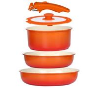 GiPP Pot and Pan Set with Detachable Handle, 5Pcs Induction Cookware Sets with Ceramic Non-Stick Coating, Orange Gradient