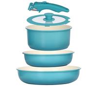 GiPP Pot and Pan Set with Detachable Handle, 5Pcs Induction Cookware Sets with Ceramic Non-Stick Coating, Light Blue Gradient
