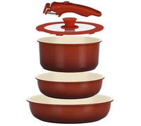 GiPP Pot and Pan Sets with Detachable Handle, 5Pcs Induction Cookware Sets with Ceramic Non-Stick Coating, Stackable Cooking Pot Set, Mobile Cookware for All Stove, Ovenproof Safe, Red Gradient