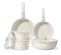 GiPP Pot Set with Removable Handle, 11-Piece Pan Set with Ceramic Non-Stick Coating, Induction Cooking Pot Set, Oven-Safe, for All Types of Cookers, White