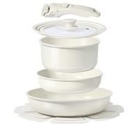 GiPP Pots and Pans Set Non Stick,8PCS Cookware Sets Grey Ceramic Nonstick Detachable Handle,Induction Kitchen Set Removable Handle，RV Cookware Set,PFOA Free (White, 8PCS-Plus)