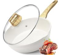 GiPP Sauté Pans Frying Pans 24 cm High Rim Non-Stick Wok Pan with Lid 2.5 L Ceramic Non-Stick Coating 24 cm Pan with Lid PFOS/PFOA-Free for All Hob Types White