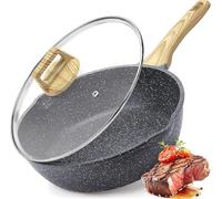 GiPP Sauté Pans Frying Pans 28 cm High Rim Non-Stick Wok Pan with Lid, 4.3 L Ceramic Non-Stick Coating 28 cm Pan with Lid, PFOS/PFOA-Free, for All Types of Hobs, Grey
