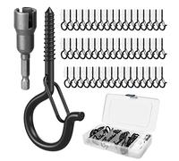 GIPTIME 50 Set Q-Hanger Hooks for Outdoor String Lights, Ceiling Hook Screw Christmas Rope Light Clips, Fairy Lights Plants Wind Chimes Hanging Safety Buckle Design, Include Wing Nut Driver