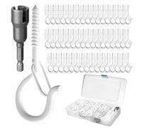 GIPTIME 50 Set Q-Hanger Hooks for Outdoor String Lights, Ceiling Hook Screw Christmas Rope Light Clips, Fairy Lights Plants Wind Chimes Hanging Safety Buckle Design, Include Wing Nut Driver, White