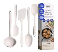 GIR 5-Piece Silicone Kitchen Utensils Set, Non-Toxic Cooking Utensils for Cooking and Baking, Heat Resistant, Food Grade, Dishwasher Safe Rubber Spatula, Ladle, Spoon - Cream