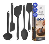 GIR 5-Piece Silicone Kitchen Utensils Set, Non-Toxic Cooking Utensils for Cooking and Baking, Heat Resistant, Food Grade, Dishwasher Safe Rubber Spatula, Ladle, Spoon - Charcoal