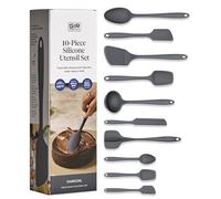 GIR: Get It Right 10 Piece Silicone Essentials Kitchen utensils set - Ladle, Spatula, Flip, Spoon & Spoonula - Non toxic cooking utensils for Nonstick Cookware, Cooking and Baking - Charcoal