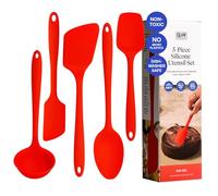 GIR: Get It Right 5-Piece Silicone Essentials Kitchen Utensils Set - Ladle, Spatula, Flip, Spoon & Spoonula - Non-Toxic Cooking Utensils for Nonstick Cookware, Cooking and Baking - Fire Red