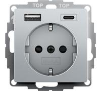 Gira System 55 Dual USB Wall Socket Aluminum - 245926