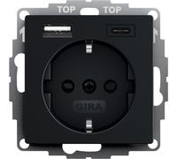 Gira System 55 Dual USB Wall Socket With Ground Black - 2459005
