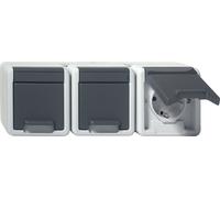 Gira Triple SCHUKO Socket With Hinged Cover IP44 Grey - 478930