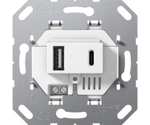 Gira USB Power Supply 2-Port Type A/C Wall Socket White - 234900