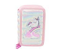 Girabrilla Nice Group Unicorn Pencil Case with 3 Compartments for Children, Duvet Effect, Pink