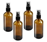 GIRAFEDA 4PCS Amber Glass Spray Bottles - 100ml Amber & Brown Glass Spray Bottle Set with Atomizer Pumps for Essential Oils, Perfumes, Water