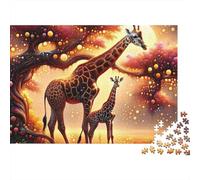 Giraffe 1000 Piece Jigsaw Puzzle Paper for Adults Dreamy African Sunset Nature Focus Training Home Relaxing Gift 52x38cm/1000pcs