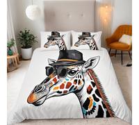 Giraffe 3D Duvet Cover Set, Animal Double Sided Printing King Bedding, 1 Duvet Cover 200x200 cm & 2 Pillowcases 50x75cm, Ultra Soft Microfiber, Zip Closure, for Adults, Easy Care
