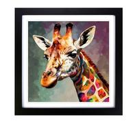 Giraffe Abstract Art Framed Print | 18x18 Inch Black Framed Wall Art | Ready to Hang | Abstract Animal Picture | Living Room Bedroom Lounge Office
