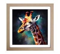 Giraffe Abstract Art No.3 Framed Print | 18x18 Inch Oak Framed Wall Art | Ready to Hang | Abstract Animal Picture | Living Room Bedroom Lounge Office