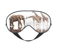 Giraffe and Elephant Double Sided Sleep Mask, Adjustable Blackout, Silk-Like Eye Mask for Sleeping,Travel, Soft, Breathable, Lightweight Comfortable Blindfold