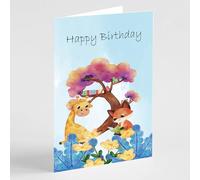 Giraffe and fox reading birthday card