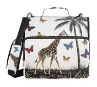 Giraffe and Palm Tree with Butterflies 1.5 Inch 3 Rings School Zipper Binder with Shoulder Strap & Handle Multiple Pockets School Binders Organizer for School