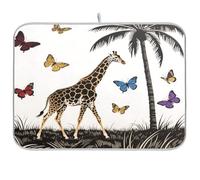 Giraffe and Palm Tree with Butterflies Dish Mat Absorbent Kitchen Utensils Drying Mat Heat Resistant Kitchen Dish Drainer Mat Kitchen Countertop Gadgets Medium 40x45cm