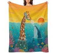 Giraffe and Shark Flannel Throw Blanket Super Soft Lightweight Throw Blanket Fuzzy Comfy Flannel Blankets Warm Plush Throw Blankets for Couch Sofa Bed 60"x80"