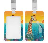 Giraffe and Shark Id Badge Holder Retractable Badge Holders Heavy Duty Plastic Id Card Holder with Lanyard Waterproof Name Tag Sleeve for Nurses, Teachers, Office Professionals
