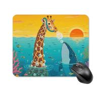 Giraffe and Shark Mouse Pad Cute Square Mouse Mat Leather Non-Slip Rubber Base Mousepad Waterproof Computer Mouses Pad for Laptop Wireless Mouses Keyboard Home Office 20 * 25cm