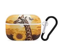 Giraffe and Sunflower AirPods Pro Case Cover with Keychain Ring PC Hard Shell Protective Case for AirPods Pro 2nd for Women Men Generation Easy Open Full Drop Protection Cover White-Style