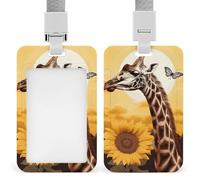 Giraffe and Sunflower Badge Holder Hard Plastic Card Case Protector Pouch Name Key Card Holder Case for Office ID Credit Cards and Proximity Key Cards