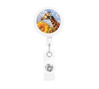 Giraffe and Sunflower Badge Reel Retractable Badge Holder with Keychain Funny ID Clips for Badges Lightweight Plastic Name Card Holders for Nurses Office Teacher