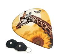 Giraffe and sunflower Guitar Picks 6 Pack with Leather Guitar Pick Holder Keychain, Plectrum Key Fob Cases Bag, Abstract Art Plectrum for Acoustic Electric Guitar, Ukulele 0.46mm