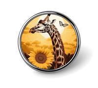 Giraffe And Sunflower Round Lapel Pins for Men Women Metal Button Pin Fashion Personalized Brooch Pins for Men Suits Cute Brooch Badge for Backpack Clothing Hat Bag Decoration