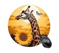 Giraffe and Sunflower Round Mouse Pad Smooth Glide Gaming Mousepad Extra Density Portable Comfortable Mouse Mat for Desk, Home, Office 7.8x7.8 Inches