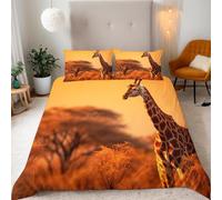 Giraffe and Tree Super King Size Duvet Cover Set Sunshine Patterns Bedding 260x220 3D Soft Comfort Microfiber Quilt Cover with Zipper Closure and 2 Pillowcases for Teens and Adults A.2399