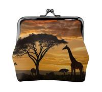 Giraffe and Trees at Dusk in Africa Printed Coin Purse for Women Cute PU Leather Coin Wallet Mini Coin Purse Pouch with Kiss-Lock